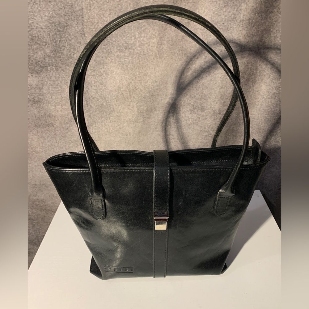 Texier Black Leather Bag, Silver Hardware (Made In France)